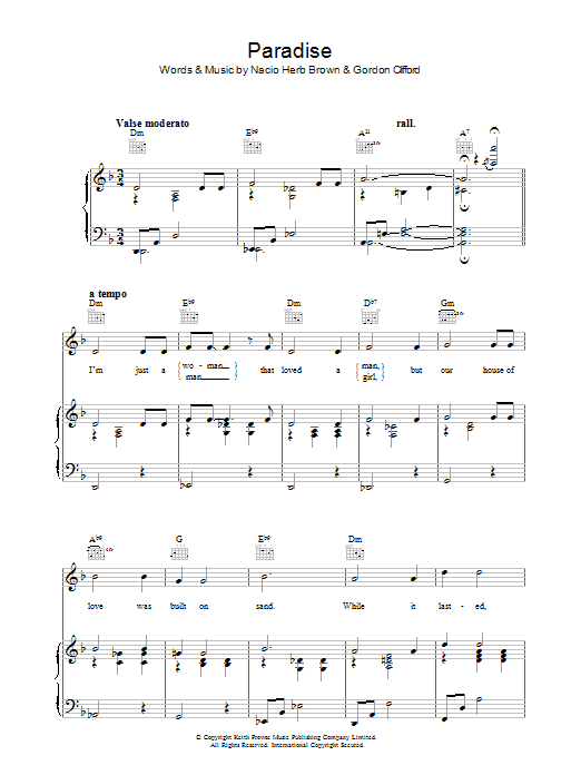 Gordon Clifford Paradise sheet music notes and chords arranged for Piano, Vocal & Guitar Chords