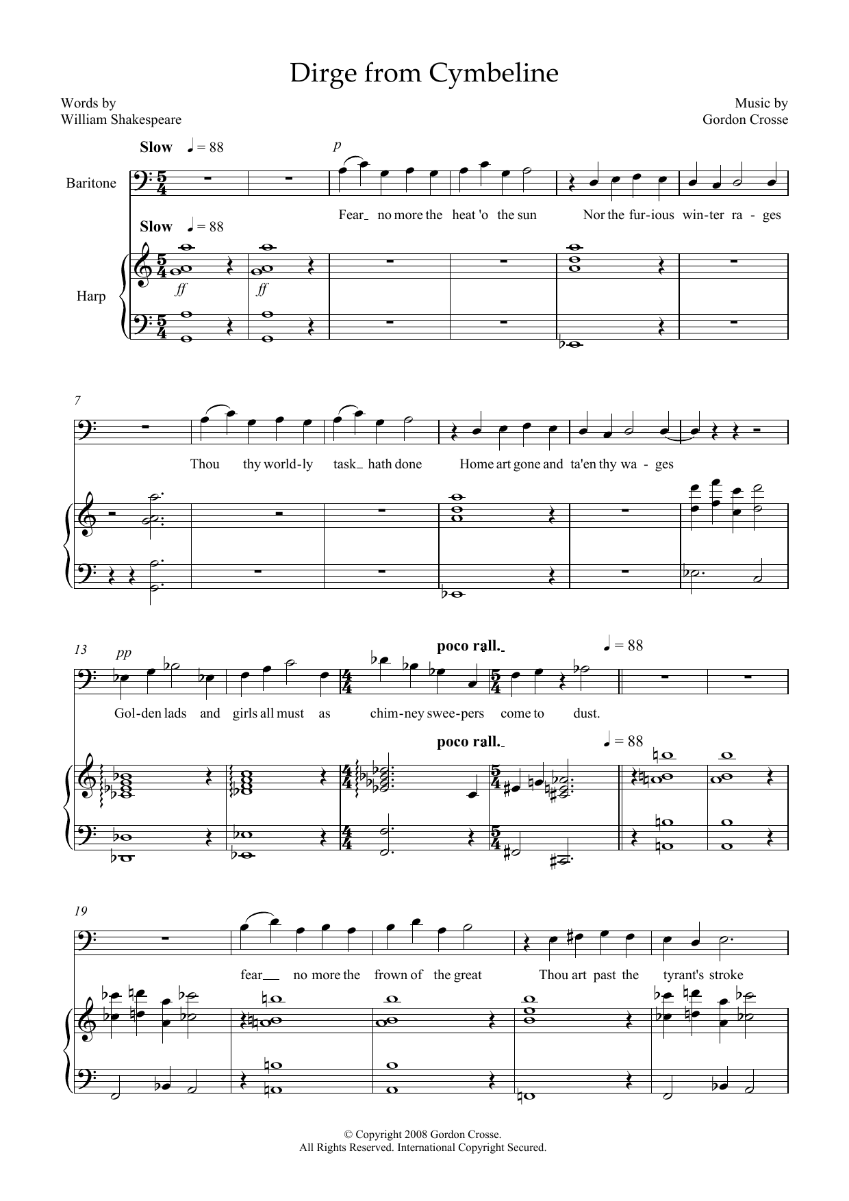 Gordon Crosse Dirge from Cymbeline (for baritone and harp) sheet music notes and chords arranged for Piano & Vocal