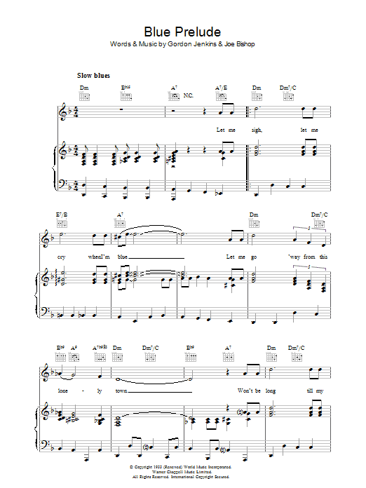 Gordon Jenkins Blue Prelude sheet music notes and chords arranged for Piano, Vocal & Guitar Chords