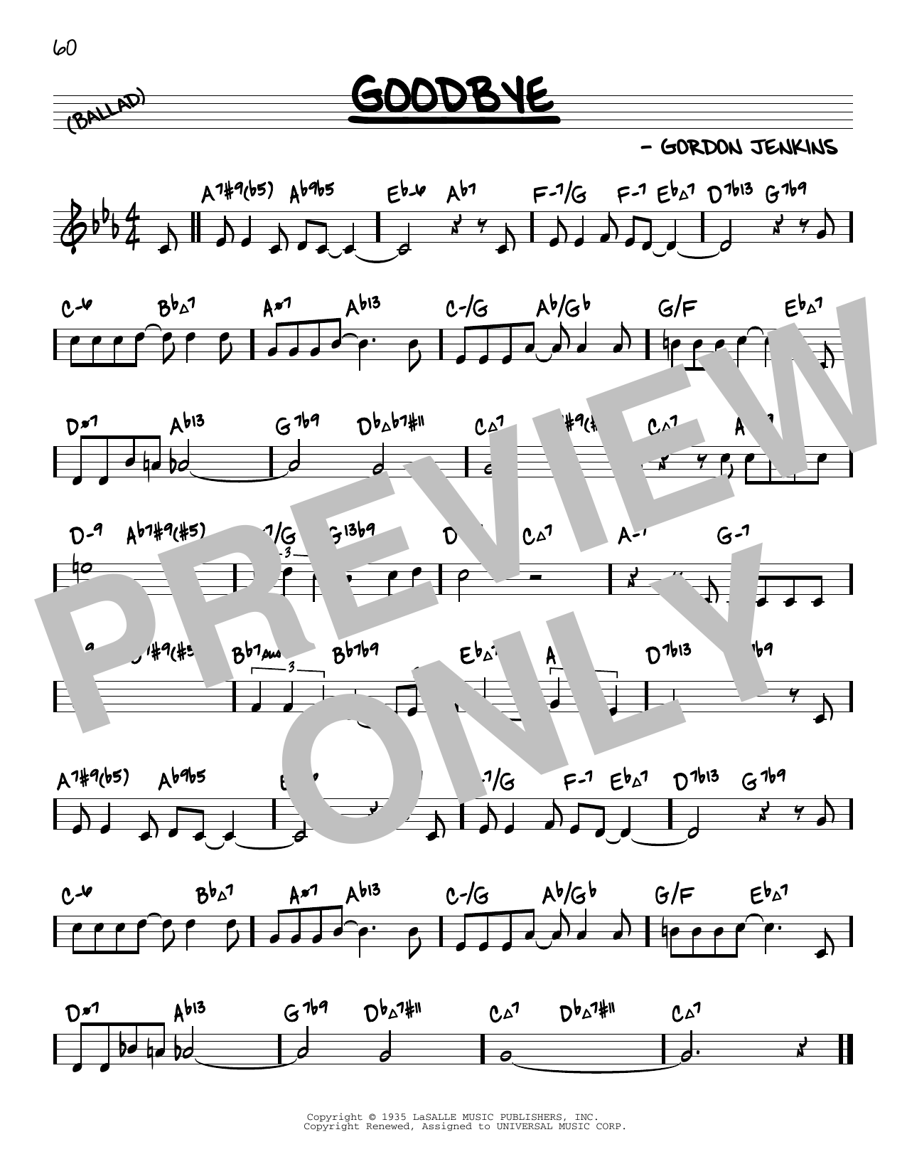 Gordon Jenkins Goodbye (arr. David Hazeltine) sheet music notes and chords arranged for Real Book – Enhanced Chords