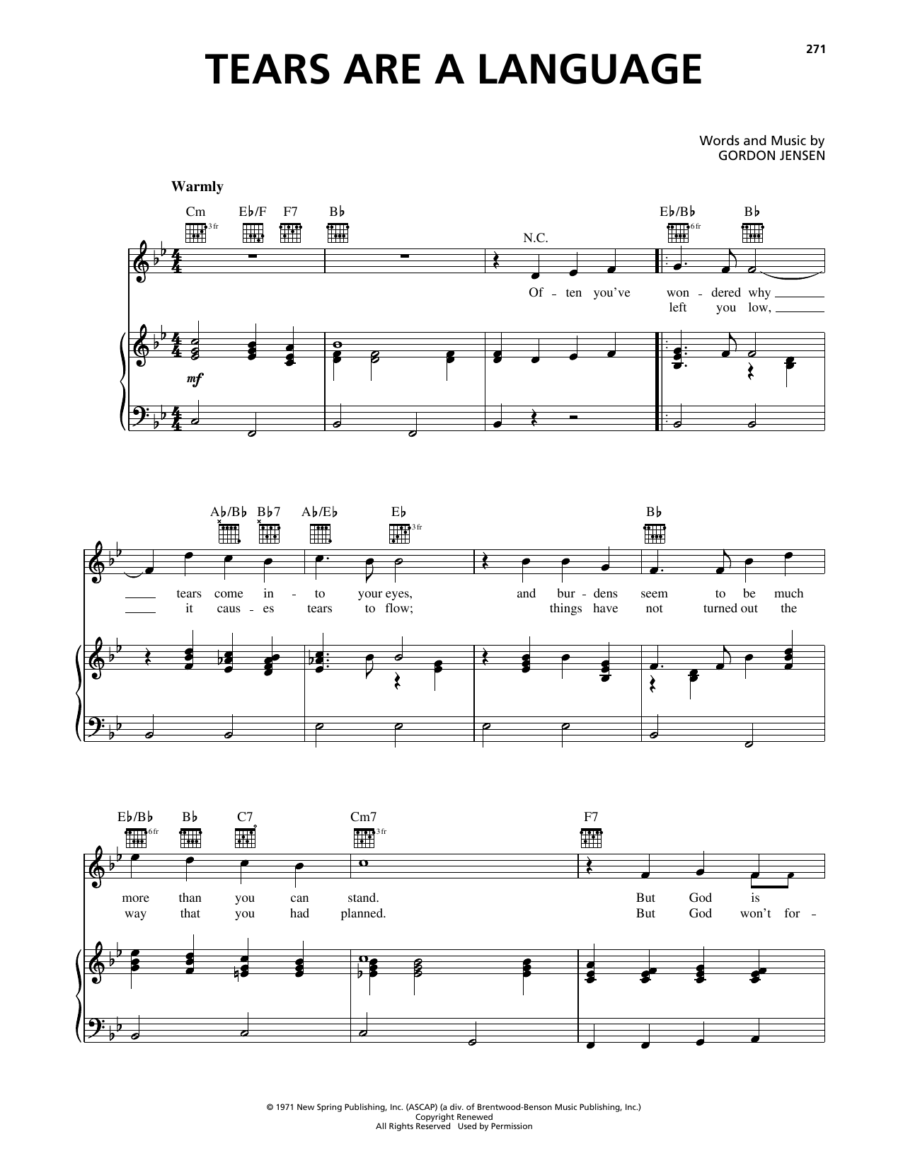 Gordon Jensen Tears Are A Language sheet music notes and chords arranged for Piano, Vocal & Guitar Chords (Right-Hand Melody)