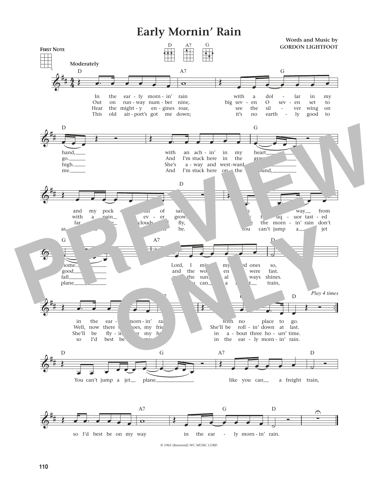 Gordon Lightfoot Early Mornin' Rain (from The Daily Ukulele) (arr. Jim Beloff) sheet music notes and chords arranged for Ukulele