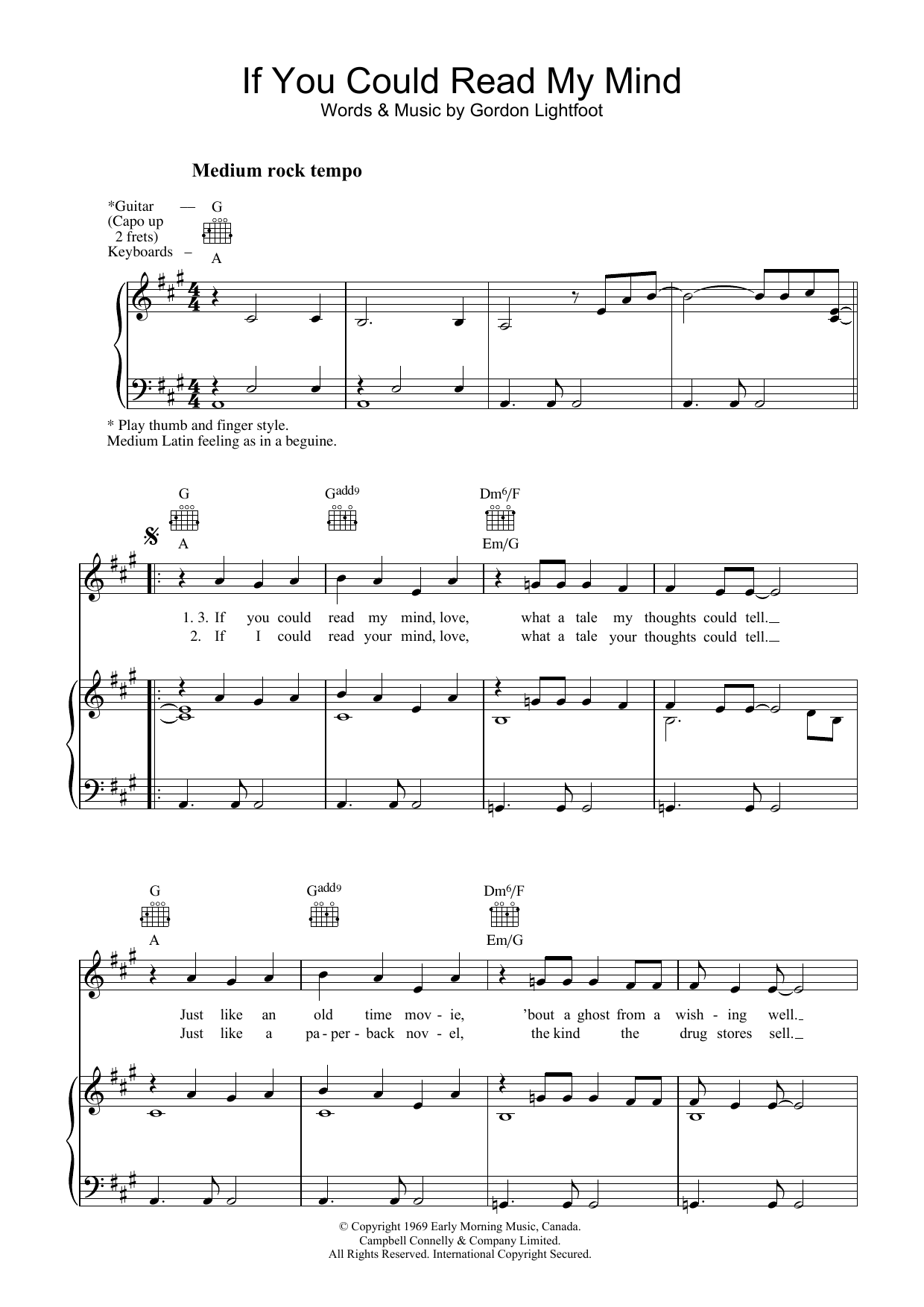 Gordon Lightfoot If You Could Read My Mind sheet music notes and chords arranged for Easy Ukulele Tab