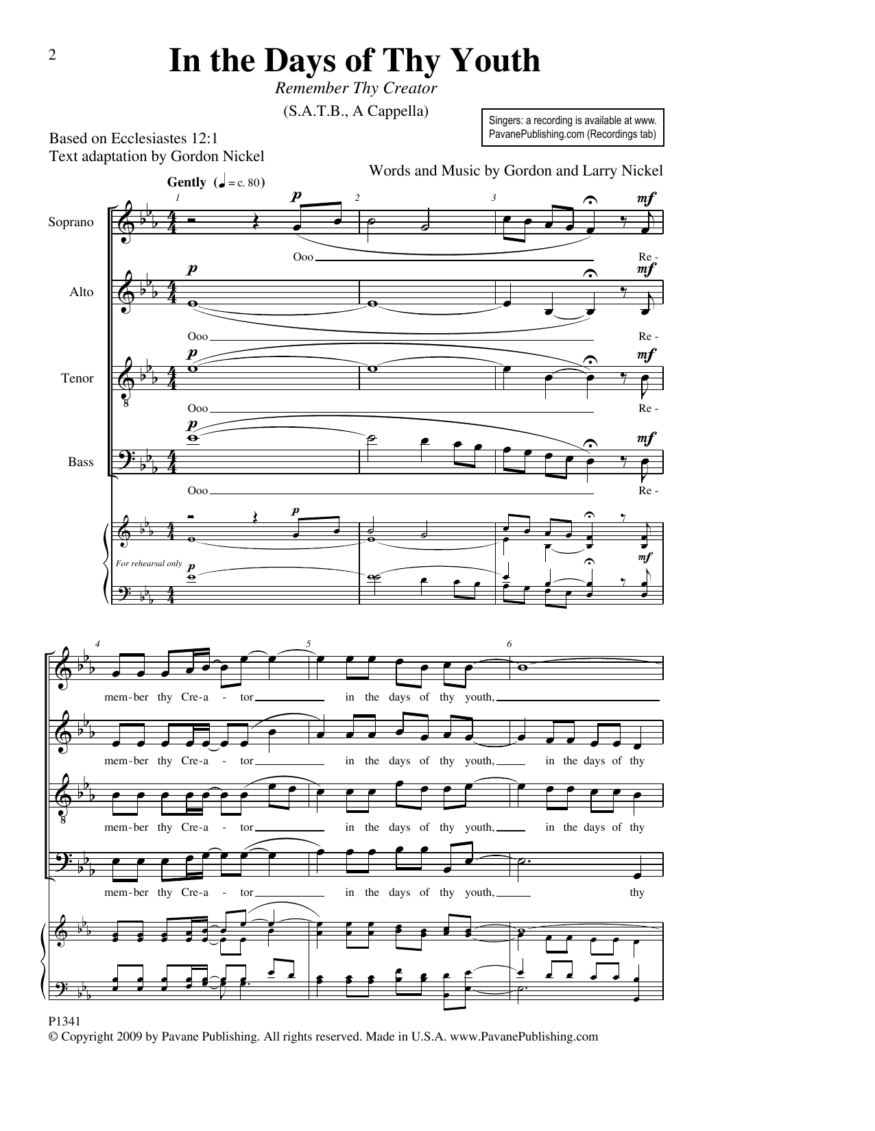 Gordon Nickel and Larry Nickel In The Days Of Thy Youth (Remember Thy Creator) sheet music notes and chords arranged for SATB Choir