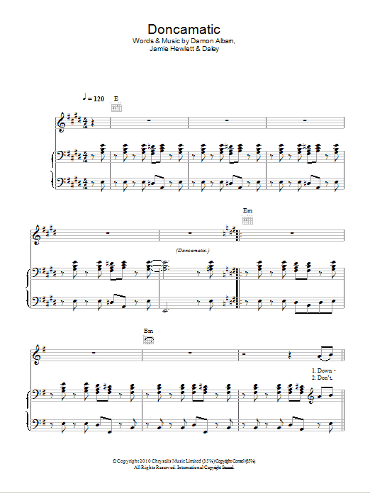 Gorillaz featuring Daley Doncamatic sheet music notes and chords arranged for Piano, Vocal & Guitar Chords