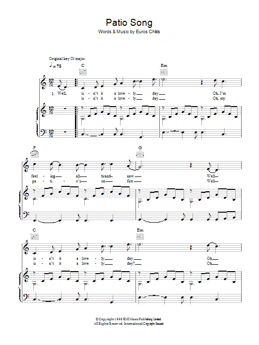 Gorky's Zygotic Mynci Patio Song sheet music notes and chords arranged for Piano, Vocal & Guitar Chords