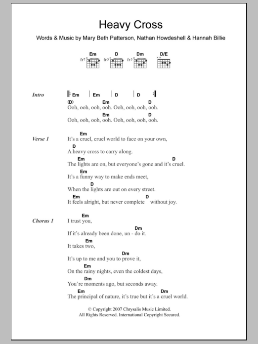 The Gossip Heavy Cross sheet music notes and chords arranged for Guitar Chords/Lyrics