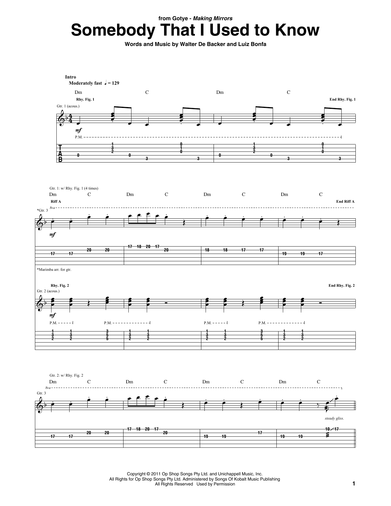 Gotye Somebody That I Used To Know (feat. Kimbra) sheet music notes and chords arranged for Piano, Vocal & Guitar Chords (Right-Hand Melody)