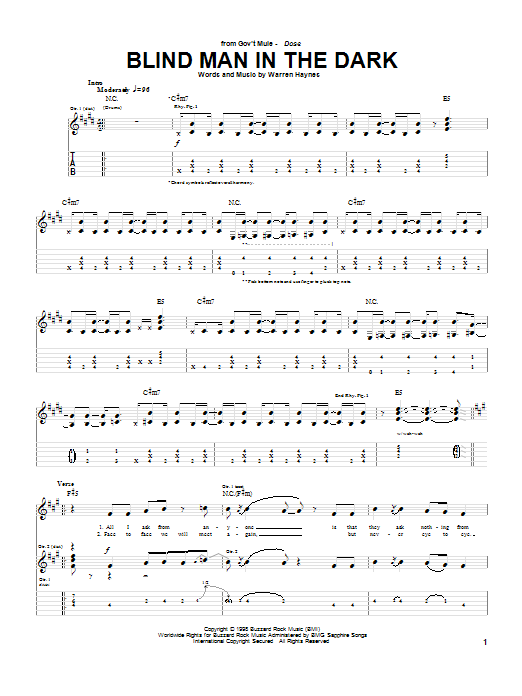 Gov't Mule Blind Man In The Dark sheet music notes and chords arranged for Guitar Tab