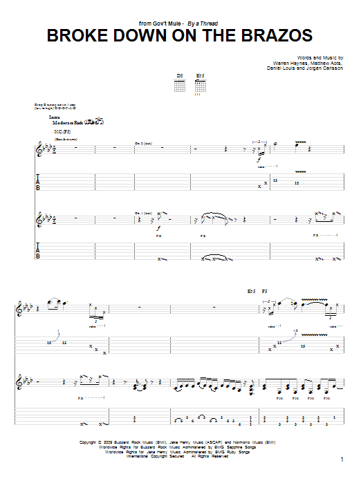 Gov't Mule Broke Down On The Brazos sheet music notes and chords arranged for Guitar Tab