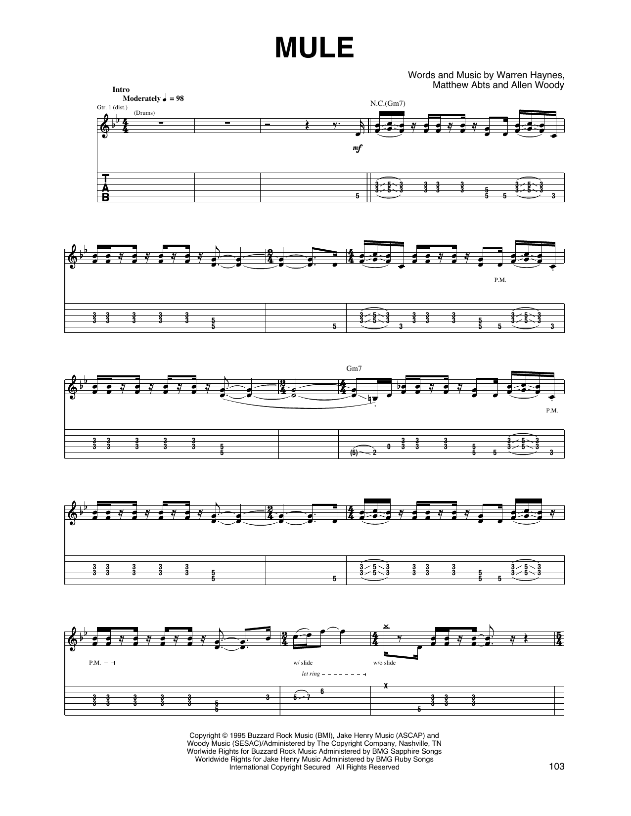 Gov't Mule Mule sheet music notes and chords arranged for Guitar Tab
