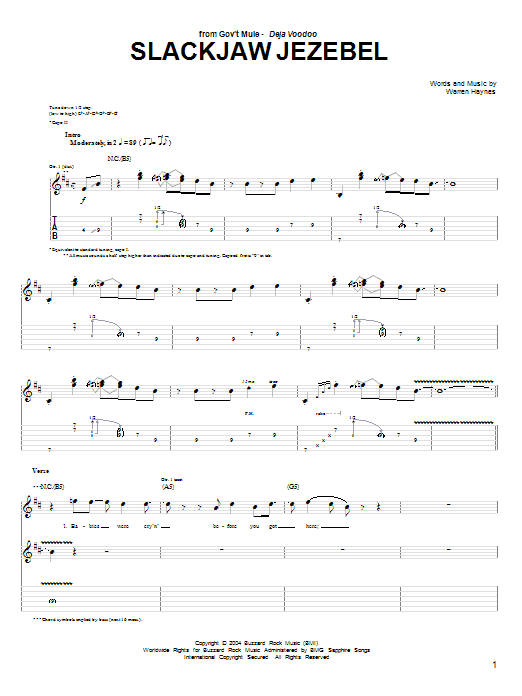 Gov't Mule Slackjaw Jezebel sheet music notes and chords arranged for Guitar Tab