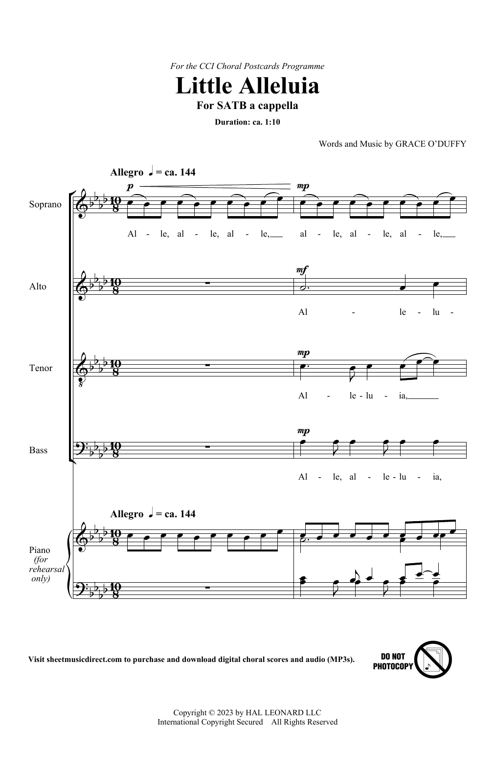 Grace O'Duffy Little Alleluia sheet music notes and chords arranged for SATB Choir