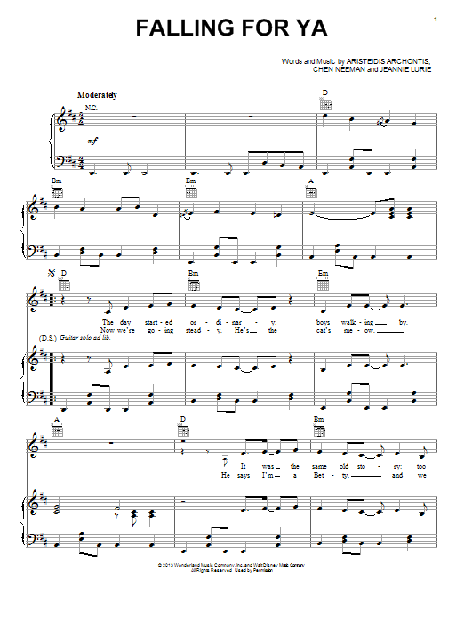 Grace Phipps Falling For Ya (from Teen Beach Movie) sheet music notes and chords arranged for Piano, Vocal & Guitar Chords (Right-Hand Melody)