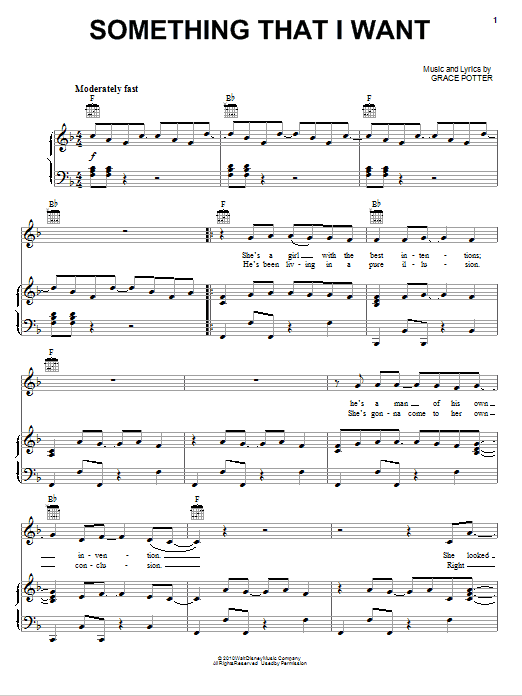 Grace Potter Something That I Want (from Disney's Tangled) sheet music notes and chords arranged for Piano, Vocal & Guitar Chords (Right-Hand Melody)