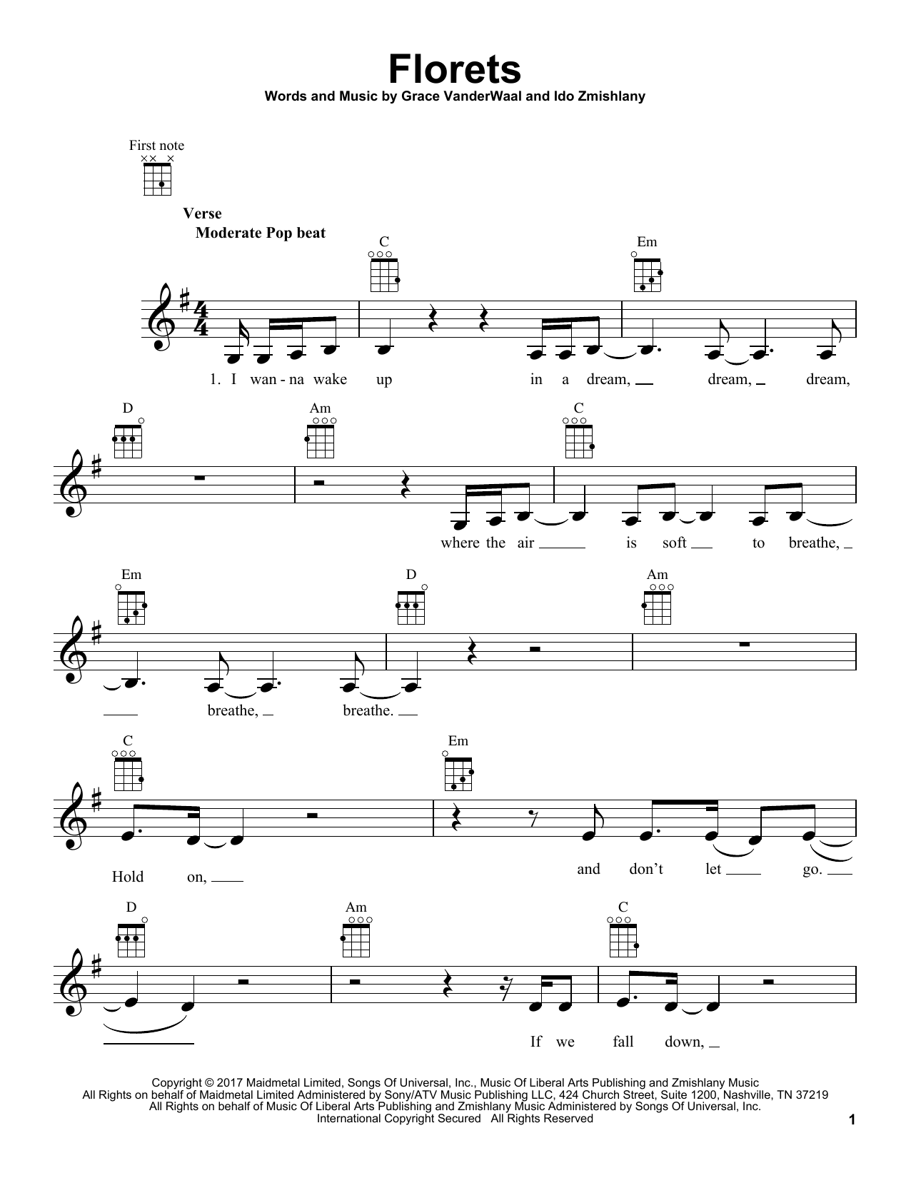Grace VanderWaal Florets sheet music notes and chords arranged for Easy Piano