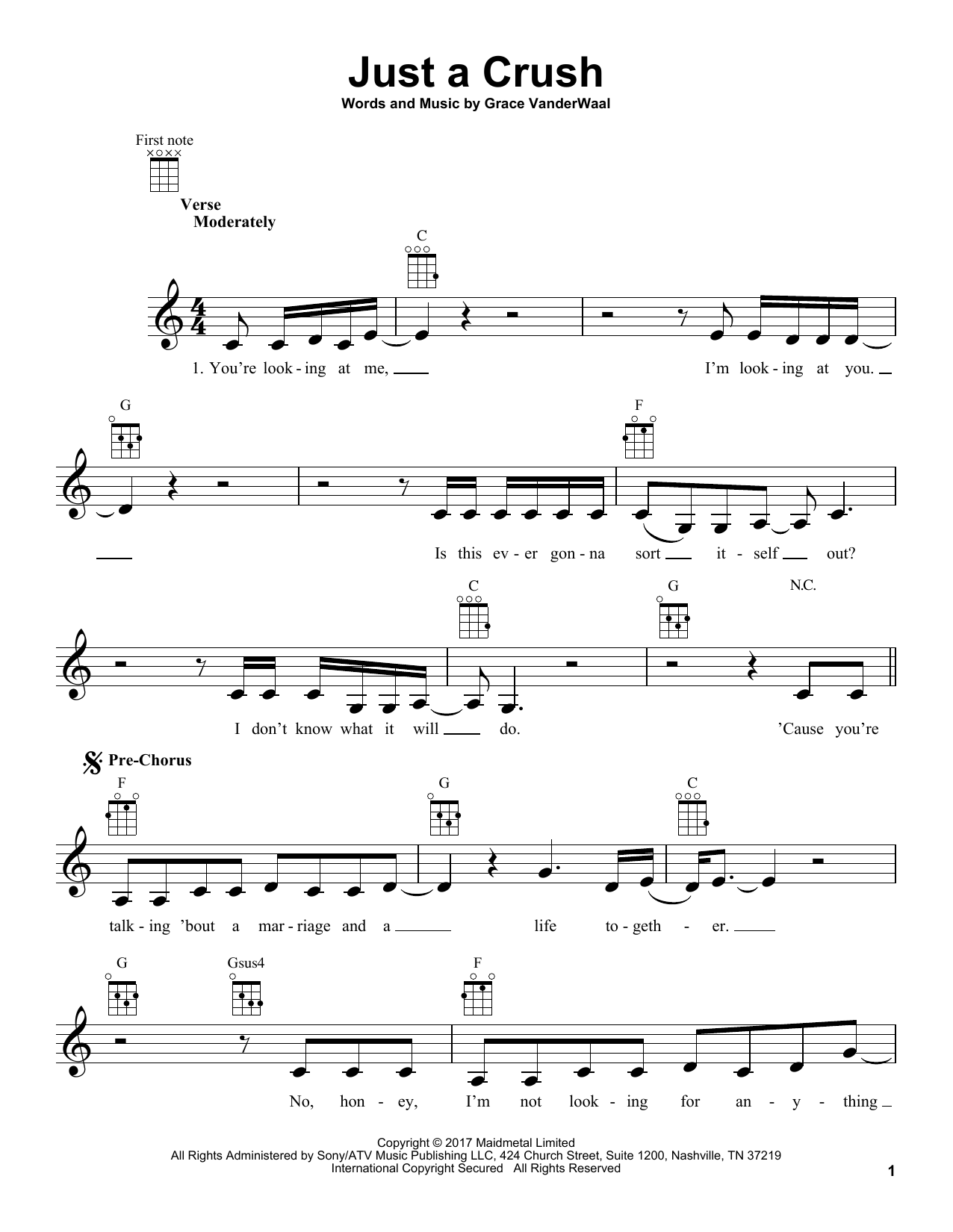 Grace VanderWaal Just A Crush sheet music notes and chords arranged for Easy Piano