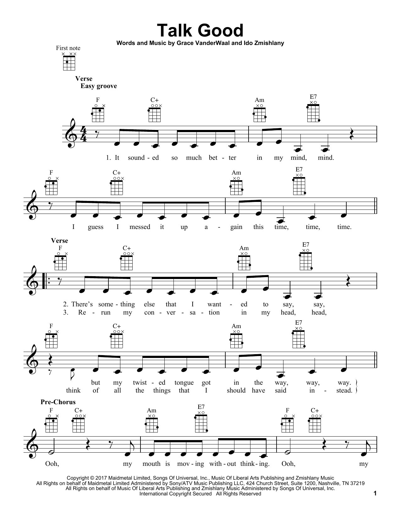 Grace VanderWaal Talk Good sheet music notes and chords arranged for Easy Piano