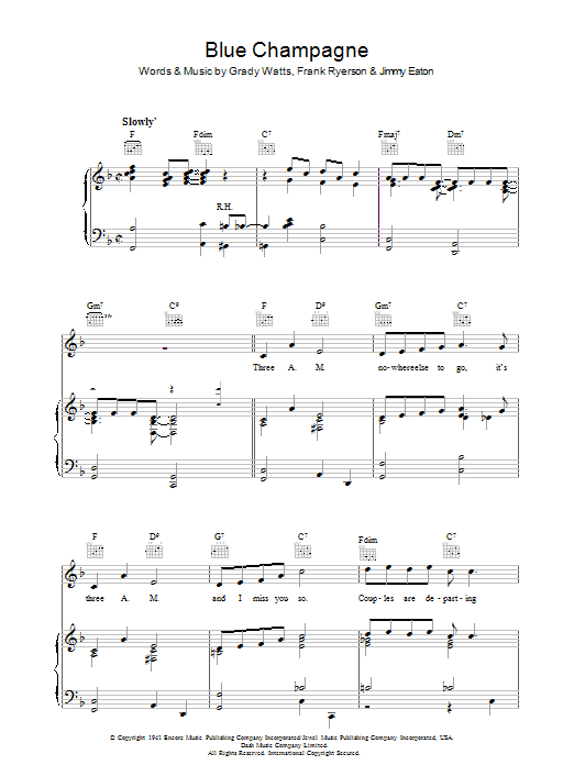 Grady Watts Blue Champagne sheet music notes and chords arranged for Lead Sheet / Fake Book