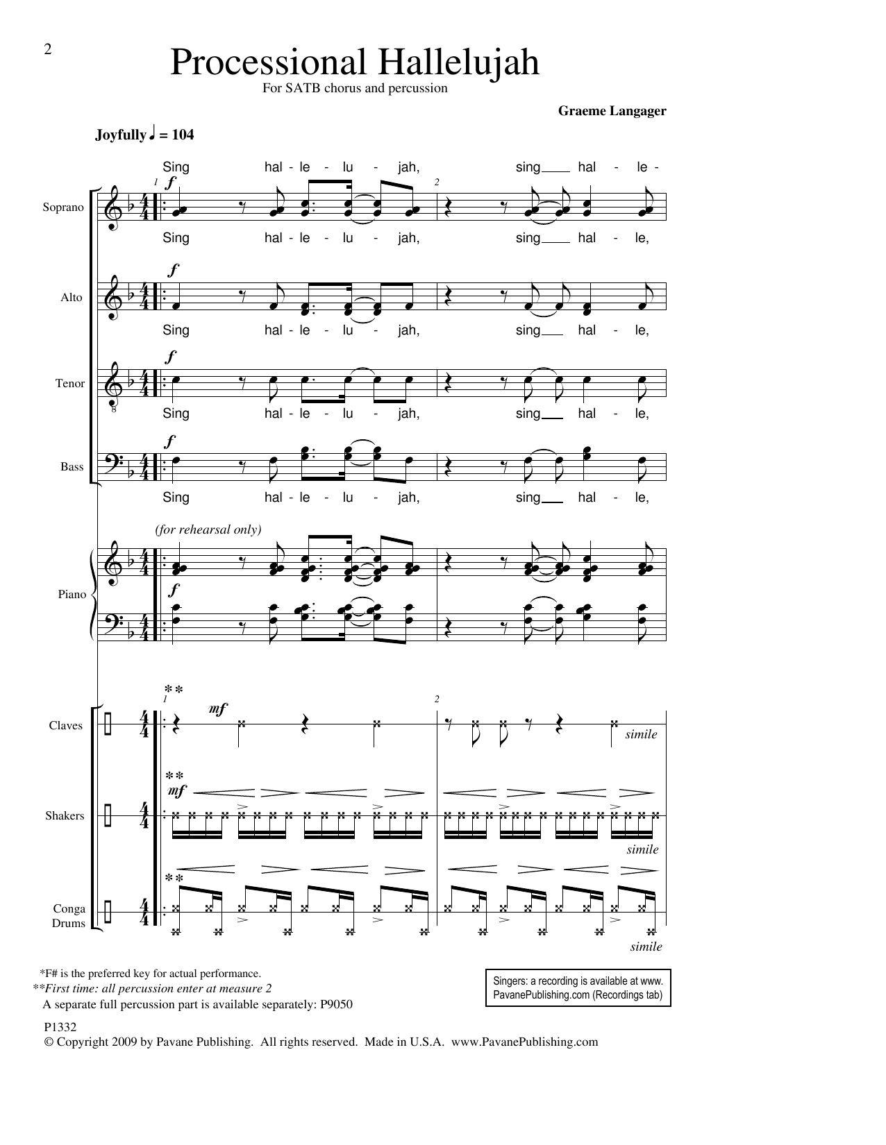 Graeme Langager Processional Hallelujah sheet music notes and chords arranged for SATB Choir