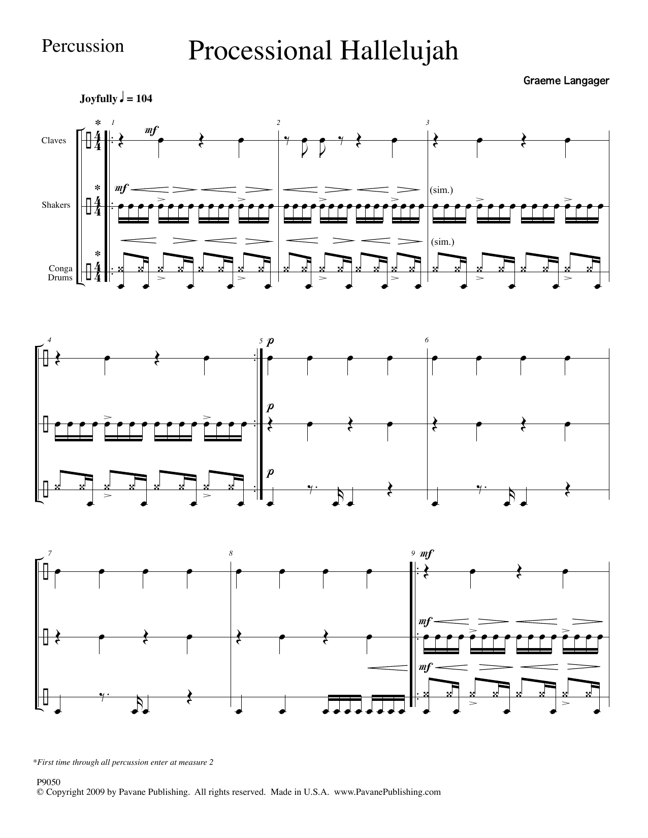 Graeme Langager Processional Hallelujah Percussion - Percussion sheet music notes and chords arranged for Choir Instrumental Pak