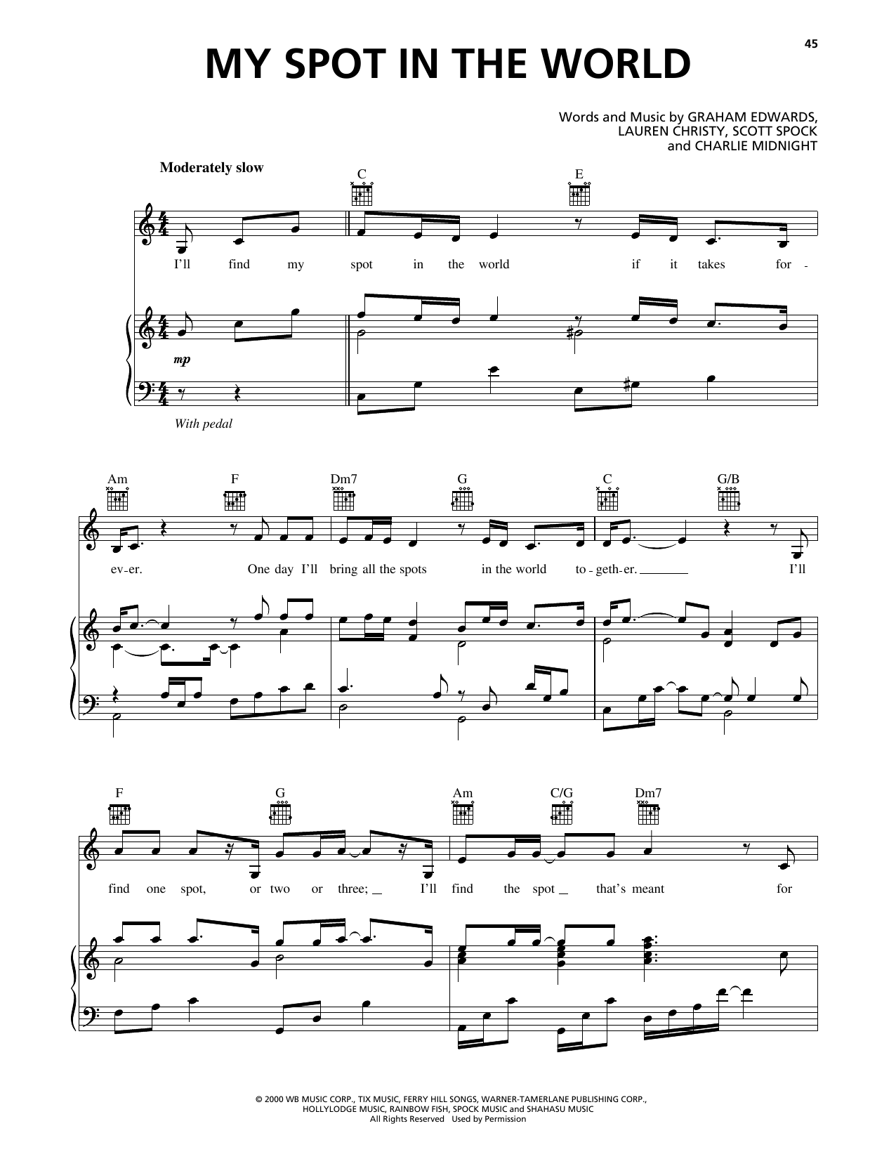 Graham Edwards My Spot In The World (from 102 Dalmatians) sheet music notes and chords arranged for Piano, Vocal & Guitar Chords (Right-Hand Melody)