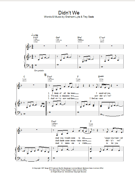 Graham Lyle Didn't We sheet music notes and chords arranged for Piano, Vocal & Guitar Chords