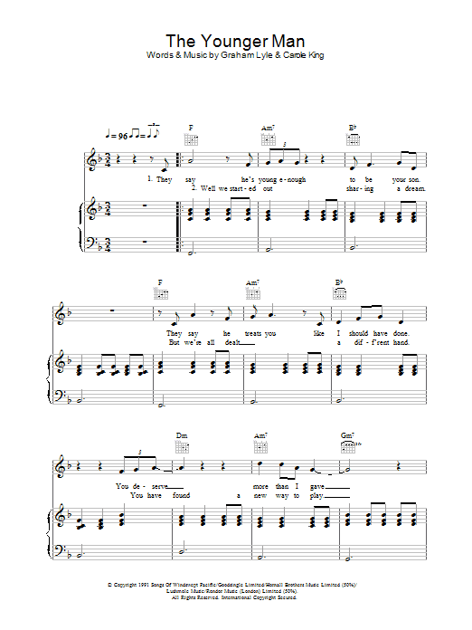 Graham Lyle The Younger Man sheet music notes and chords arranged for Piano, Vocal & Guitar Chords