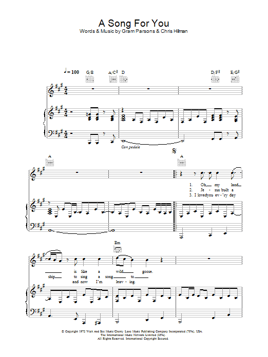 Gram Parsons A Song For You sheet music notes and chords arranged for Piano, Vocal & Guitar Chords (Right-Hand Melody)