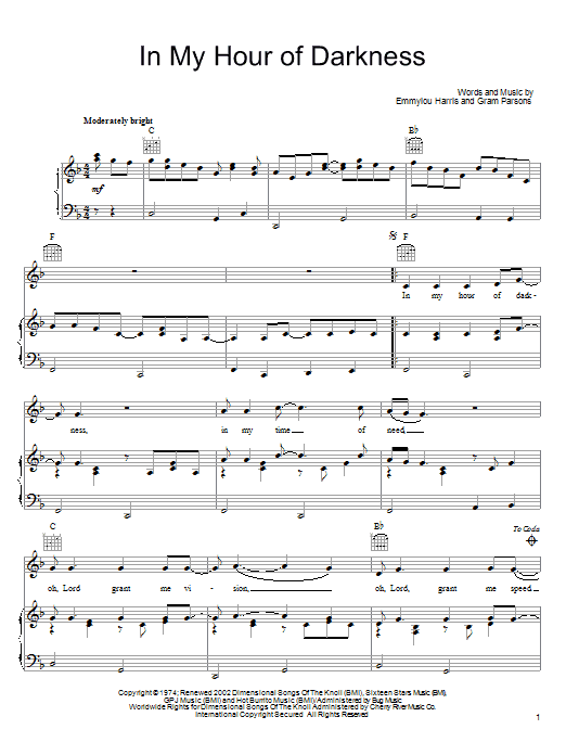 Gram Parsons In My Hour Of Darkness sheet music notes and chords arranged for Piano, Vocal & Guitar Chords (Right-Hand Melody)