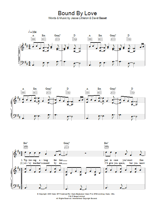 Gran Bel Fisher Bound By Love sheet music notes and chords arranged for Piano, Vocal & Guitar Chords