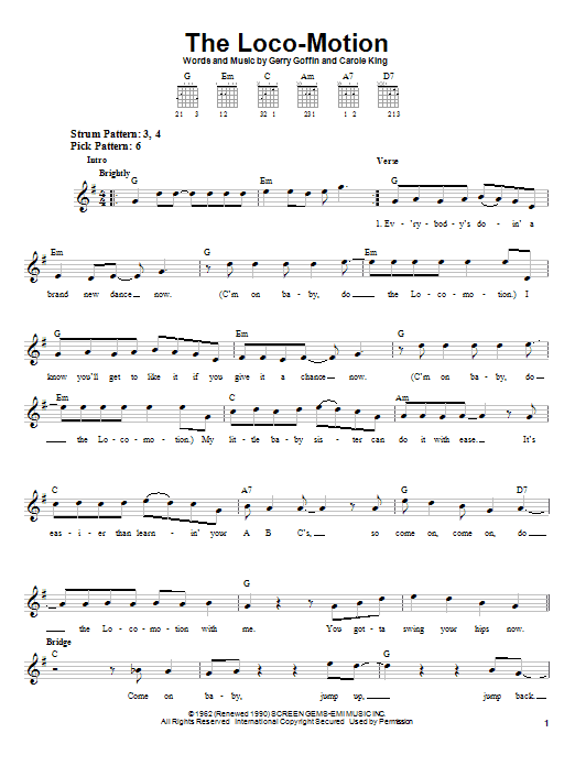 Grand Funk The Loco-Motion sheet music notes and chords arranged for Easy Guitar