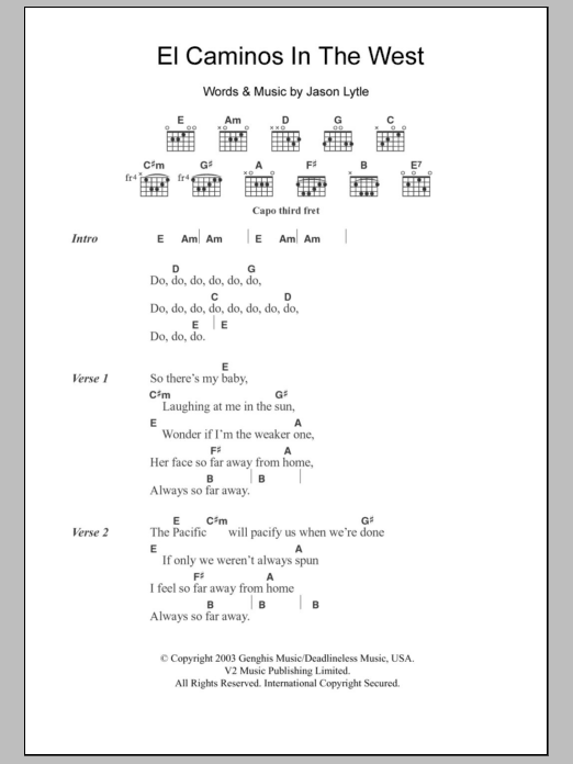 Grandaddy El Caminos In The West sheet music notes and chords arranged for Guitar Chords/Lyrics