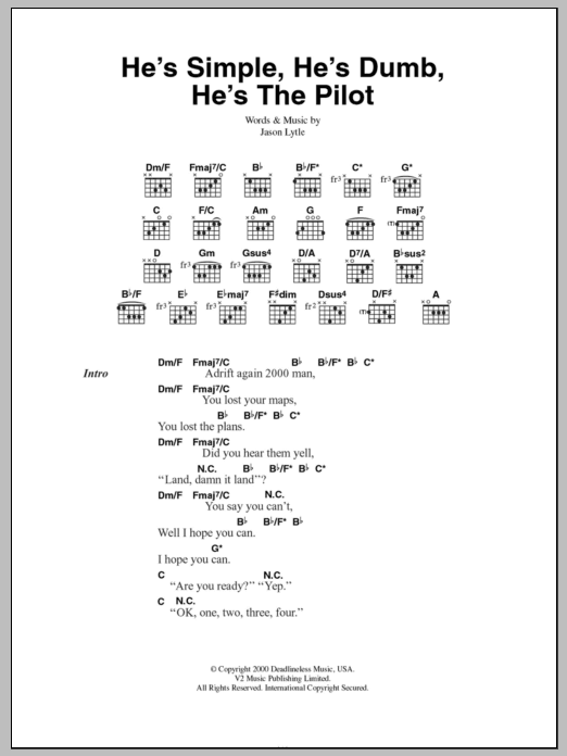 Grandaddy He's Simple, He's Dumb, He's The Pilot sheet music notes and chords arranged for Guitar Chords/Lyrics