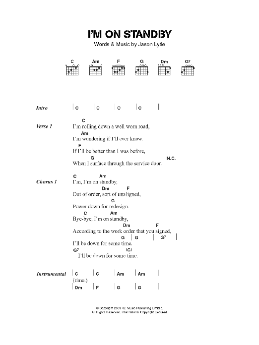 Grandaddy I'm On Standby sheet music notes and chords arranged for Guitar Chords/Lyrics