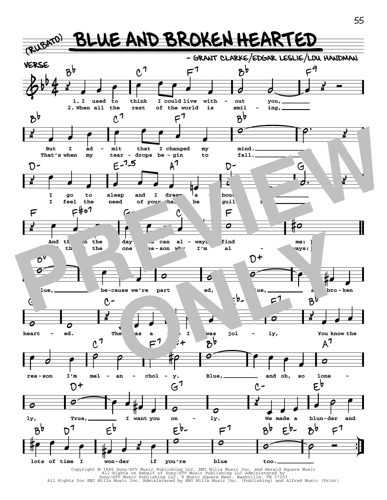 Grant Clarke Blue And Broken Hearted (arr. Robert Rawlins) sheet music notes and chords arranged for Real Book – Melody, Lyrics & Chords