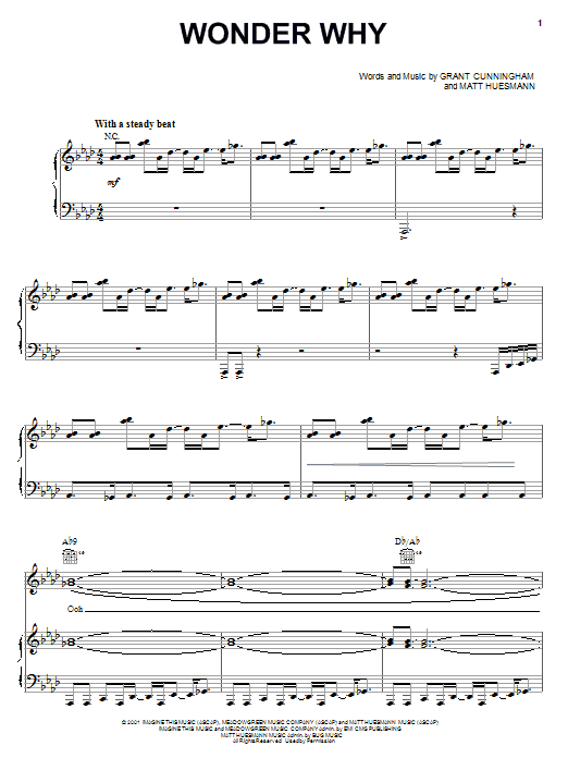Grant Cunningham Wonder Why sheet music notes and chords arranged for Piano, Vocal & Guitar Chords (Right-Hand Melody)
