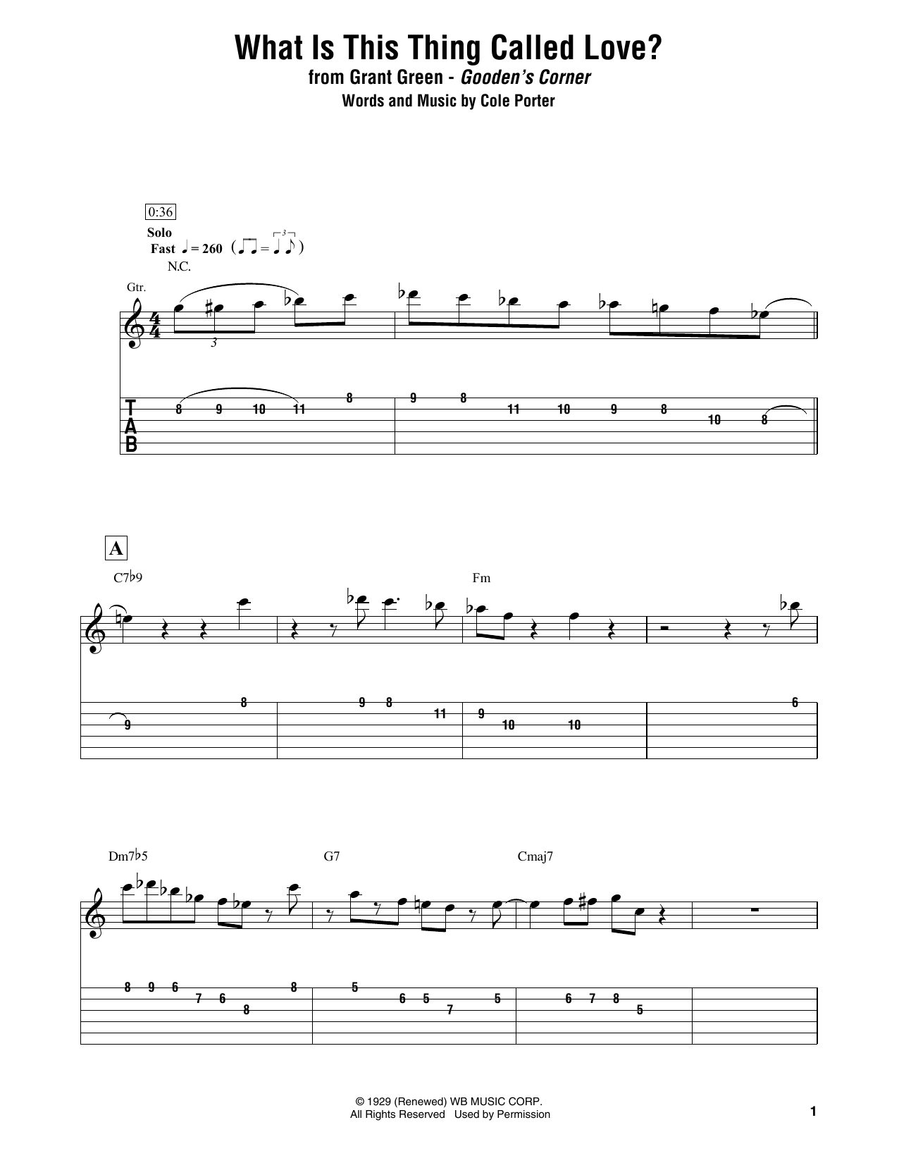 Grant Green What Is This Thing Called Love? sheet music notes and chords arranged for Electric Guitar Transcription