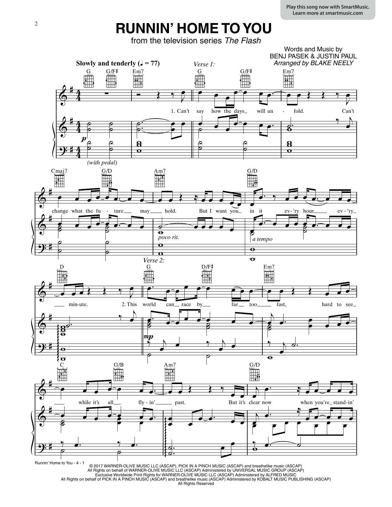 Grant Gustin Runnin' Home To You (from The Flash) (arr. Blake Neely) sheet music notes and chords arranged for Piano, Vocal & Guitar Chords (Right-Hand Melody)