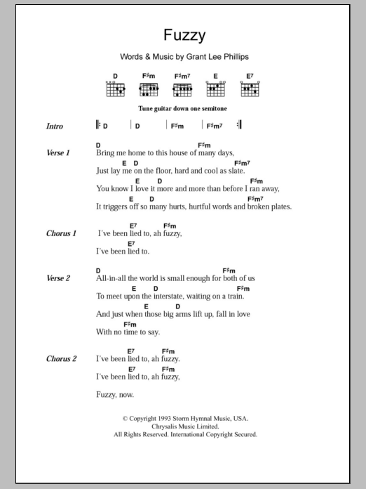 Grant Lee Buffalo Fuzzy sheet music notes and chords arranged for Guitar Chords/Lyrics