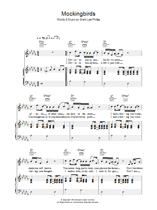 Grant Lee Buffalo Mockingbirds sheet music notes and chords arranged for Guitar Chords/Lyrics