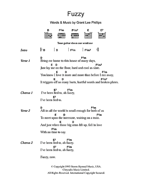 Grant Lee Buffalo Fuzzy sheet music notes and chords arranged for Guitar Chords/Lyrics