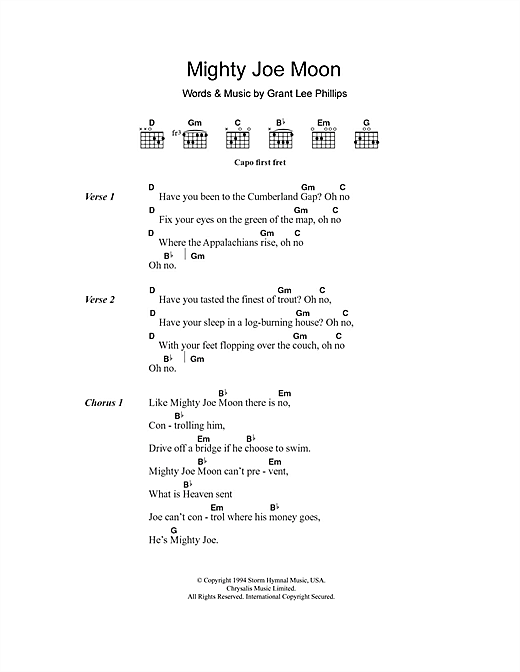 Grant Lee Buffalo Mighty Joe Moon sheet music notes and chords arranged for Guitar Chords/Lyrics