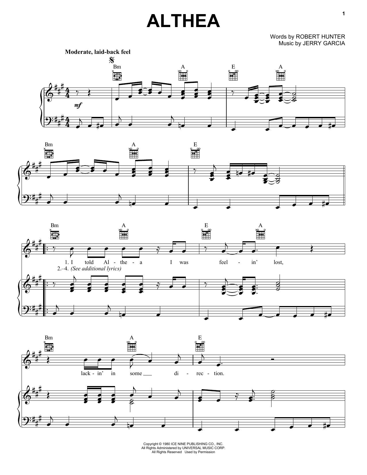Grateful Dead Althea sheet music notes and chords arranged for Guitar Tab