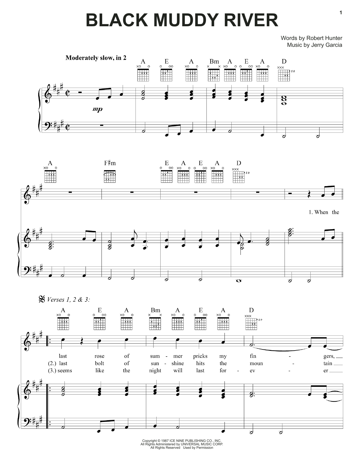 Grateful Dead Black Muddy River sheet music notes and chords arranged for Piano, Vocal & Guitar Chords (Right-Hand Melody)
