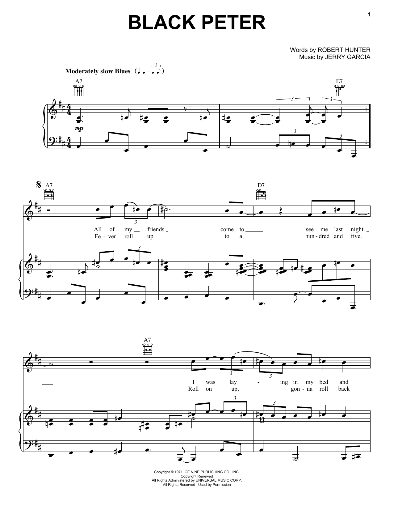 Grateful Dead Black Peter sheet music notes and chords arranged for Piano, Vocal & Guitar Chords (Right-Hand Melody)