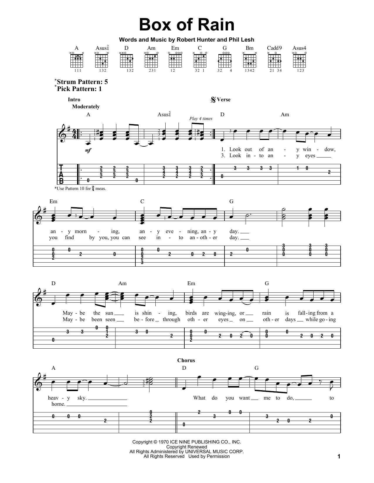 Grateful Dead Box Of Rain sheet music notes and chords arranged for Ukulele