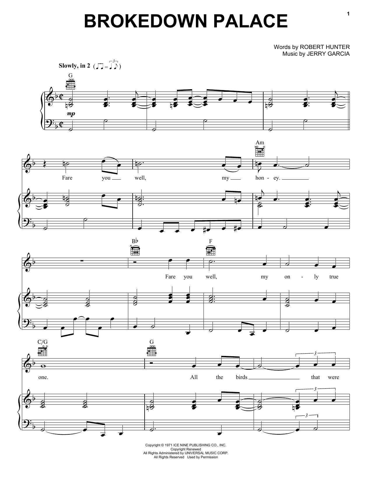 Grateful Dead Brokedown Palace sheet music notes and chords arranged for Guitar Chords/Lyrics