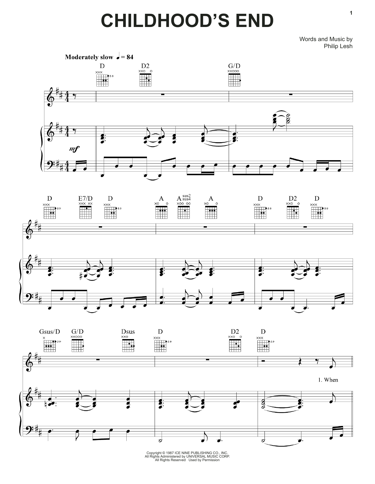 Grateful Dead Childhood's End sheet music notes and chords arranged for Piano, Vocal & Guitar Chords (Right-Hand Melody)