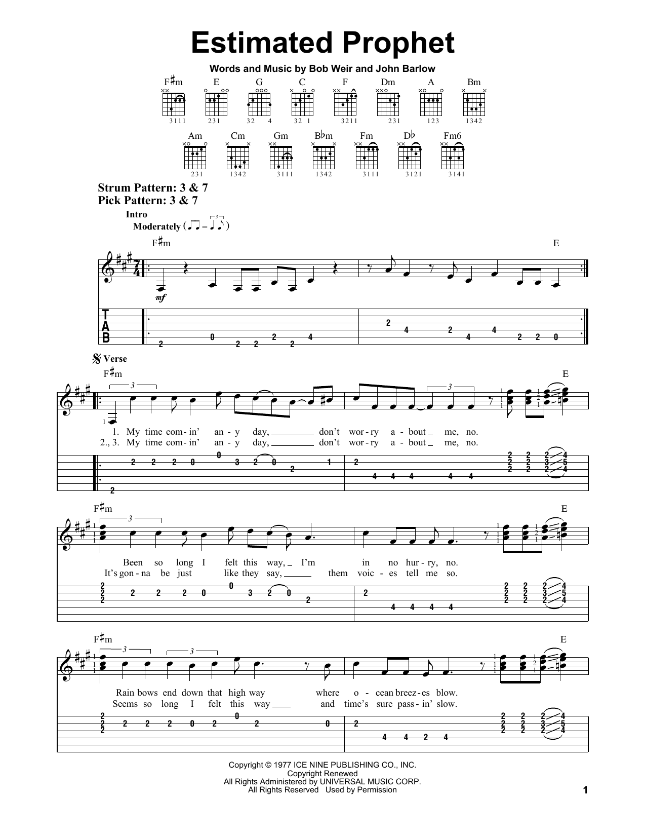 Grateful Dead Estimated Prophet sheet music notes and chords arranged for Piano, Vocal & Guitar Chords (Right-Hand Melody)